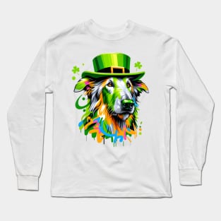 Sloughi Enjoys St. Patrick's Day in Leprechaun Hat Long Sleeve T-Shirt